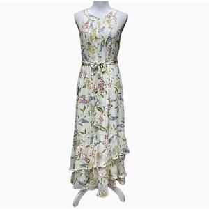 Calvin Klein Womens 16W Maxi Dress Sleeveless Floral Ruffled Layered Multi Color